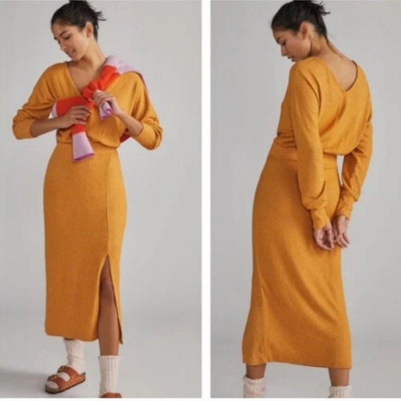 NWOT Anthropologie Daily Practice Barre Midi Dress Ribbed Knit Medium V-Neck - Picture 10 of 16